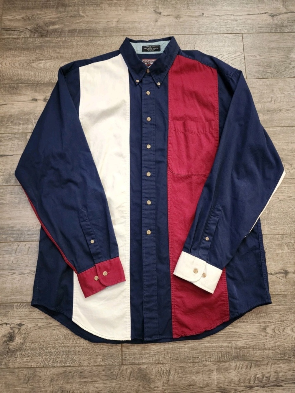 VTG Roundtree & Yorke Men Size Large Colorblock Long Sleeve Button Down Western